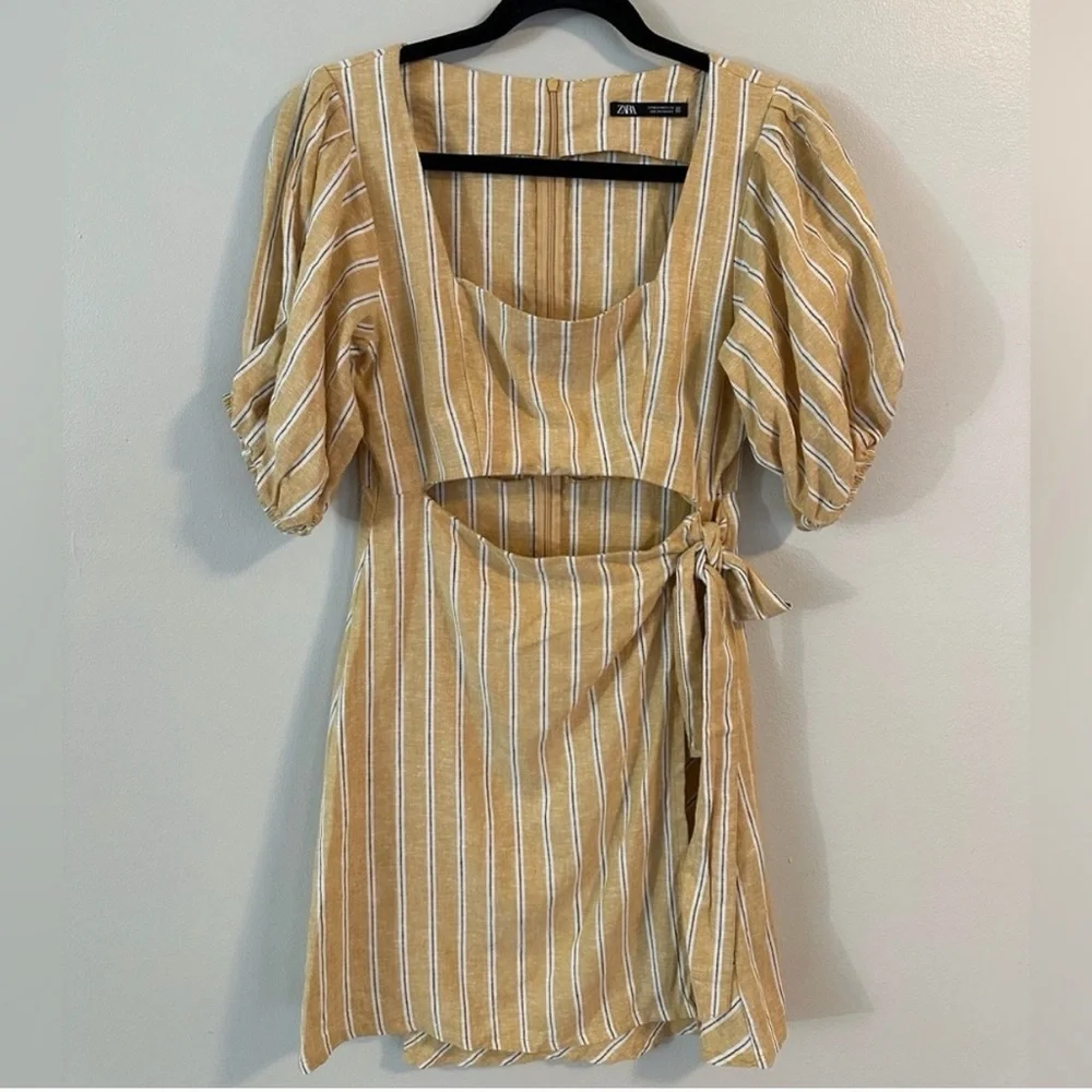 Zara Sunkissed Linen Cutout Mini Coastal Cowgirl Cottagecore Mustard Yellow M - Picture 10 of 15